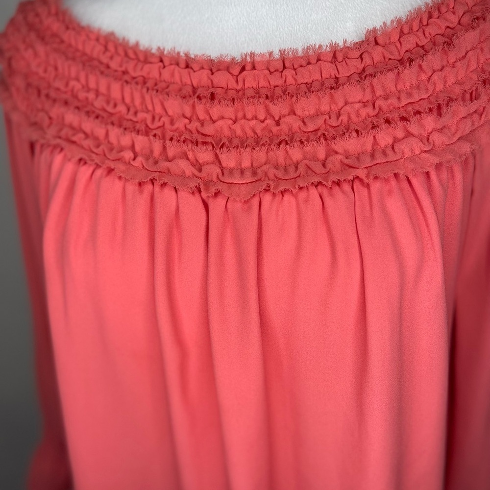 White House Black Market Blouse Off Shoulder Ruffle Smocked Chiffon Boho Medium - Picture 5 of 11